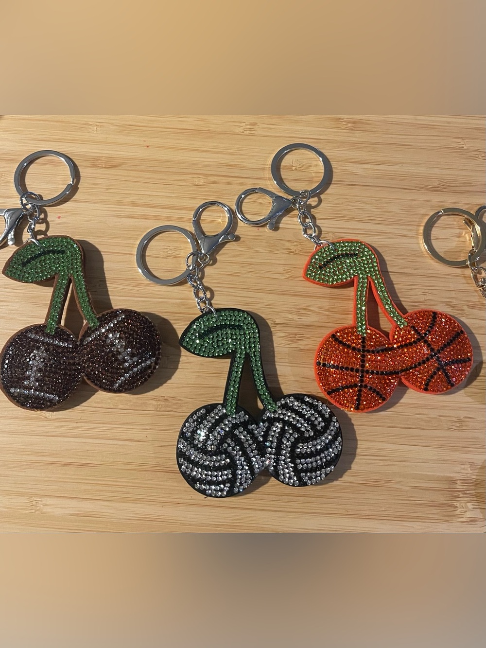 Sports Cherries Rhinestone Keychain Bag Charm - Picture 4 of 4